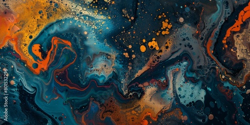 Vibrant abstract artwork featuring bold orange and blue colors