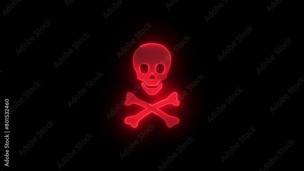 Skull and crossbones icon glowing neon red color animation black background Skull and crossbones icon glowing neon red color animation black background