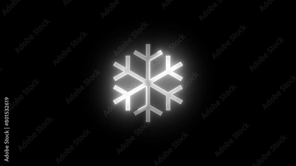 Snowflake icon glowing neon white color animation black background Snowflake icon glowing neon white color animation black background