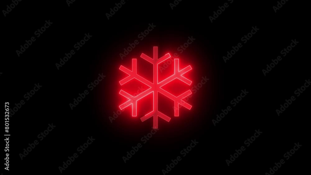 Snowflake icon glowing neon red color animation black background Snowflake icon glowing neon red color animation black background