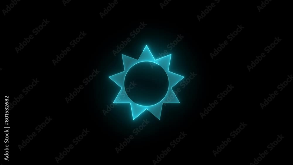 Solar symbol icon glowing neon cyan color animation black background Solar symbol icon glowing neon cyan color animation black background