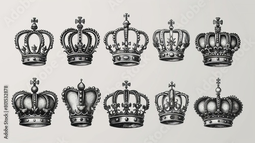 An elegant cityscape. Graffiti crown, hand drawn crowns. Royal imperial coronation symbols, jewel tiara, royalty isolated icons. photo