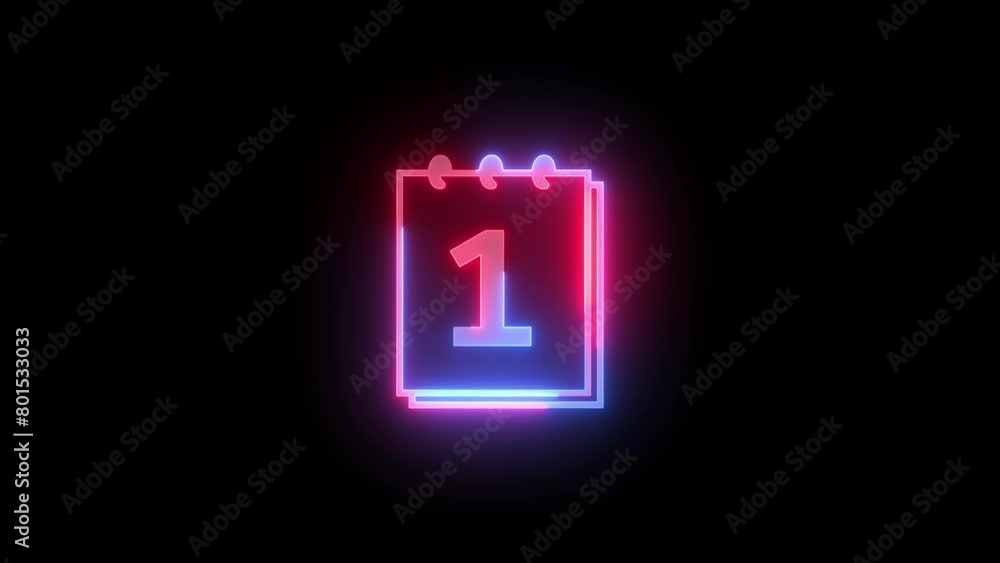 Neon calendar icon blue red color glowing animated black background Neon calendar icon blue red color glowing animated black background