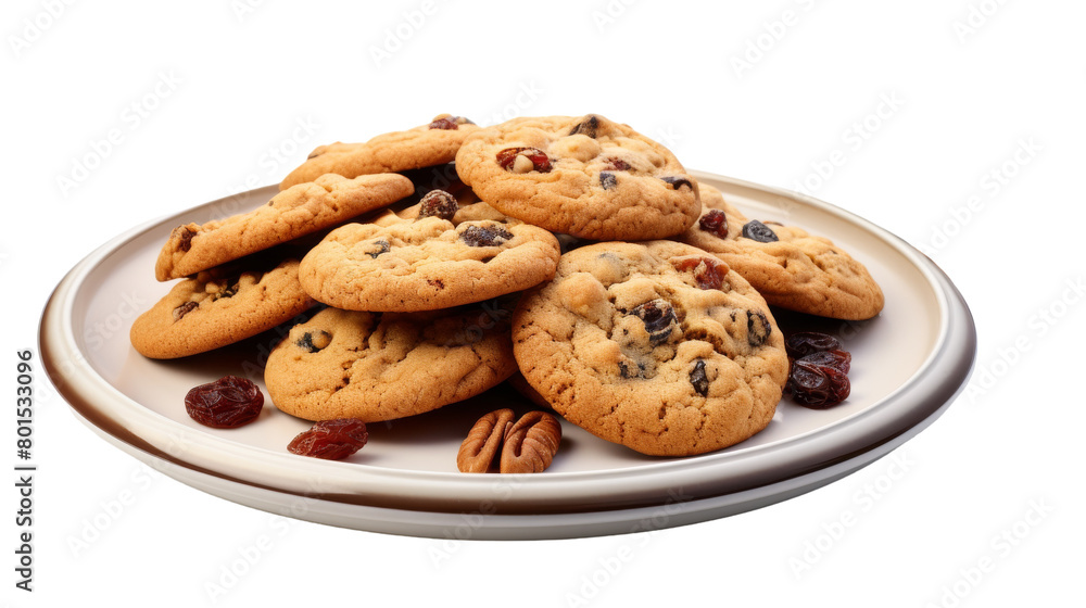 A plate of cookies sits beside a steaming cup of coffee
