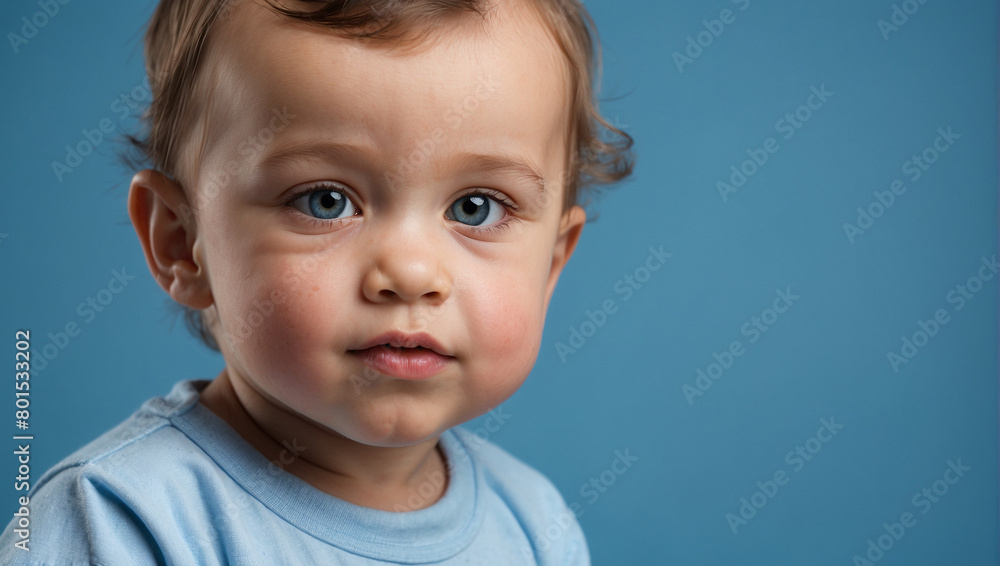 close up baby boy isolated on blue background close up baby boy isolated on blue background