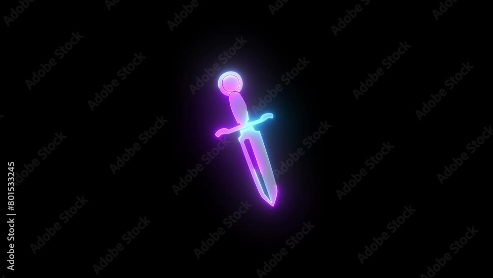 Neon dagger icon cyan purple color glowing animated black background Neon dagger icon cyan purple color glowing animated black background