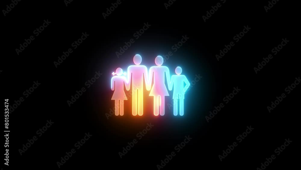 Neon family icon brown cyan color glowing animated black background Neon family icon brown cyan color glowing animated black background