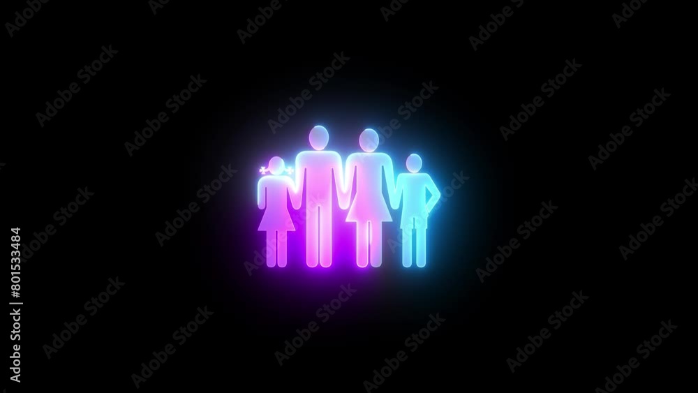 Neon family icon cyan purple color glowing animated black background Neon family icon cyan purple color glowing animated black background