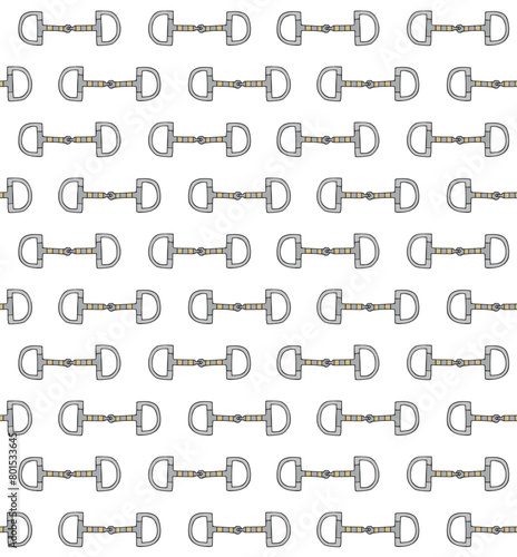 Vector seamless pattern of hand drawn colored horse equestrian bit isolated on white background