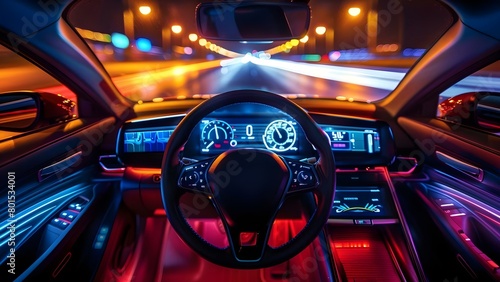 Digital Speedometer and HUD Display in Autonomous Car Cockpit. Concept Automotive Technology, Digital Instrument Panel, Autonomous Vehicles, Smart Car Cockpit, Head-Up Display © Ян Заболотний