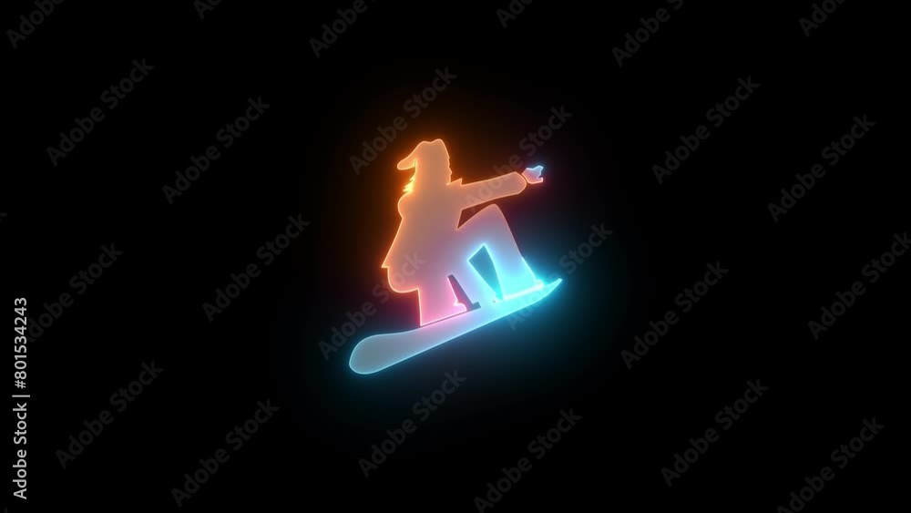 Neon snow boarding icon brown cyan color glowing animated black background Neon snow boarding icon brown cyan color glowing animated black background