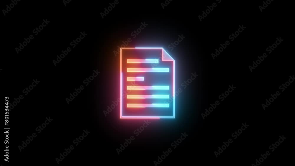 Neon text file icon brown cyan color glowing animated black background Neon text file icon brown cyan color glowing animated black background