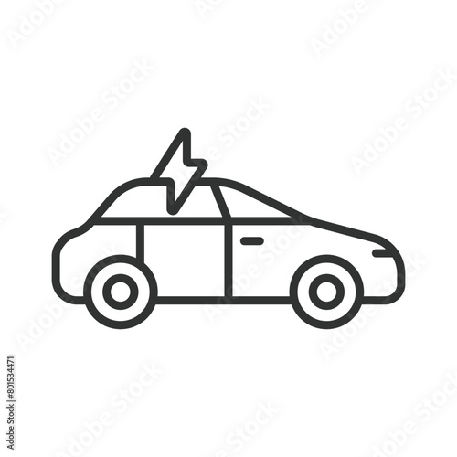 Electric car, in line design. Electric car, EV, Vehicle, Automobile, Green technology, Sustainable, Alternative energy on white background vector. Electric car editable stroke icon.