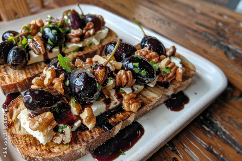 Grilled Fig walnut sourdough topped with olive. Food Grilled Fig walnut sourdough topped with olive. Food