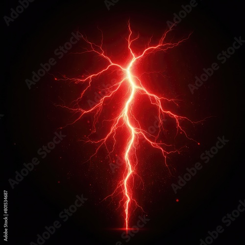 Red electricity lightning strike and thunder isolated on a black background