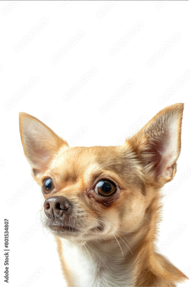 Portrait of a Chihuahua with a charming look. White background. Copy Space.