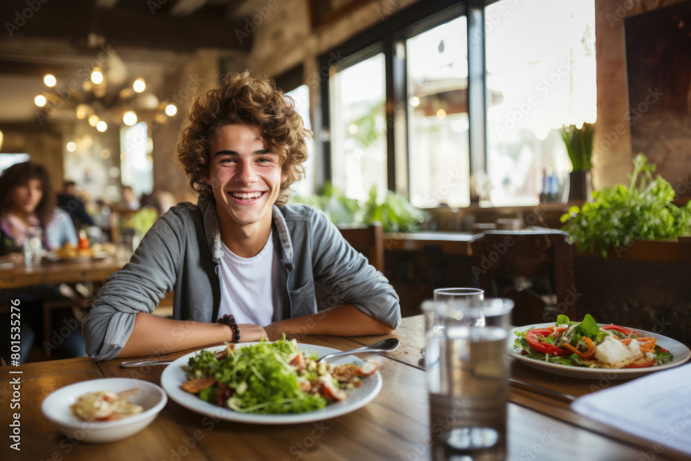 Current young person eating healthy and smiling Current young person eating healthy and smiling