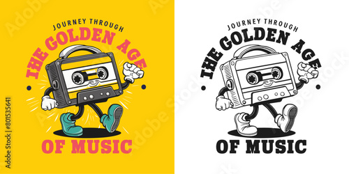 2024 cassette tape old school retro vintage vector design, journey through the golden age of music