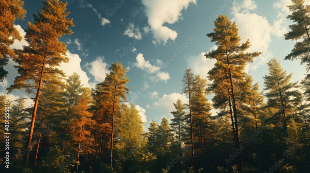 Naklejka premium Beautiful pine trees in the forest