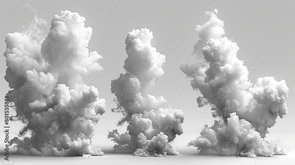 VFX smoke puffs, energy explosion effect and cartoon blast modern illustration set