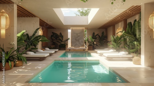 Modern light interior swimming pool room, luxury swimming pool © Abdul Rehman