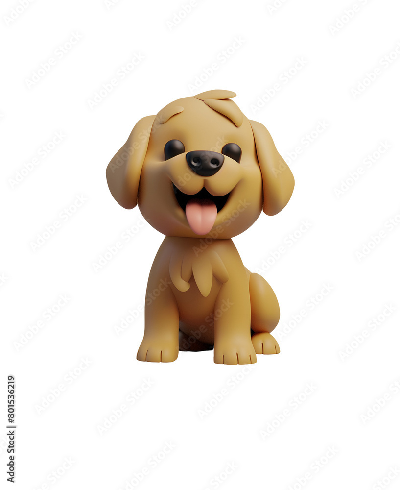Fototapeta premium 3D Cute Chibi Cartoon Style Render of a Golden Retriever Dog, Isolated on Transparent Background, PNG