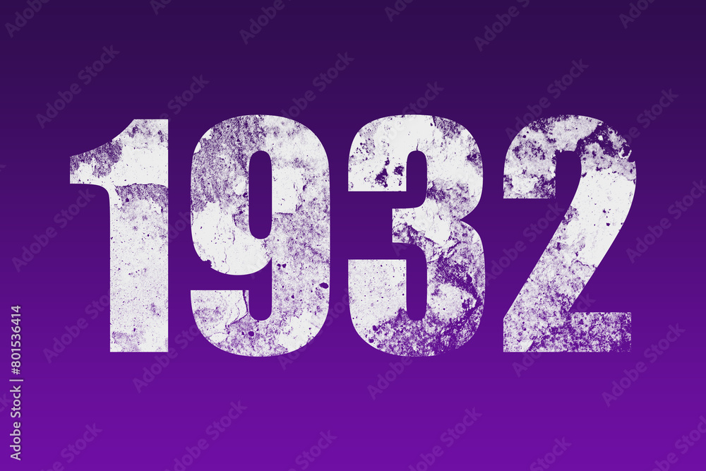 flat white grunge number of 1932 on purple background. flat white grunge number of 1932 on purple background.