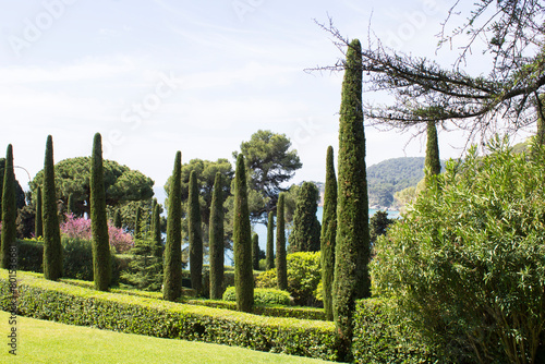 Beautiful view of the gardens of Saint Clotilde on a spring day. Lloret de Mar. Spain.