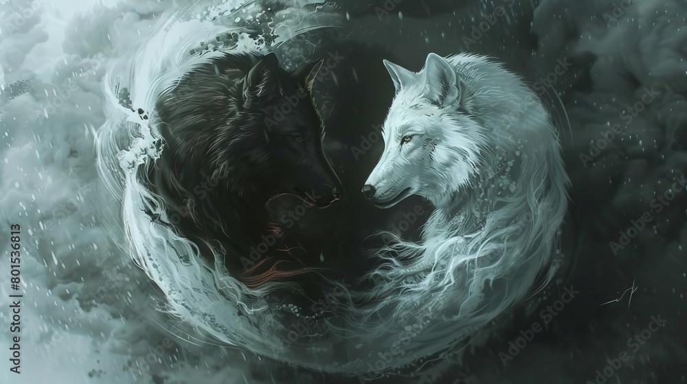 Fototapeta yin yang wolves eternal duel of good and evil fantasy concept art