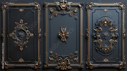 An ornamental frame with a rectangle ornament and ornate border. A wedding frame, an antique museum border, or a decorative deviator. A set of isolated icons.