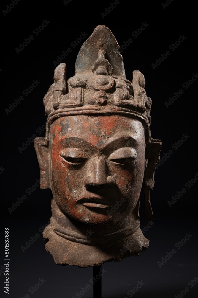 Ancient stone sculpture of a serene deity