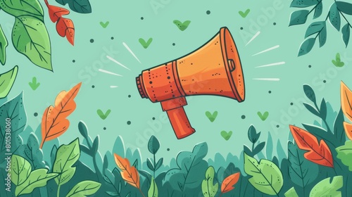 A banner with a megaphone. A loudspeaker that announces a contest. Contest winners receiving gifts. Share to win posts on social media. Modern illustration for marketing and advertising. photo