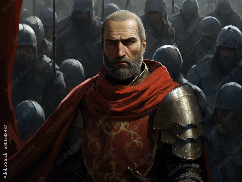 Heroic knight leading a battalion of soldiers Heroic knight leading a battalion of soldiers