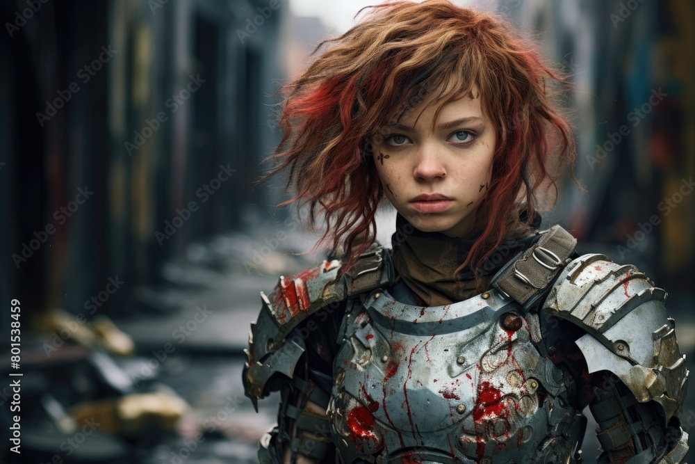 Futuristic warrior with intense expression Futuristic warrior with intense expression
