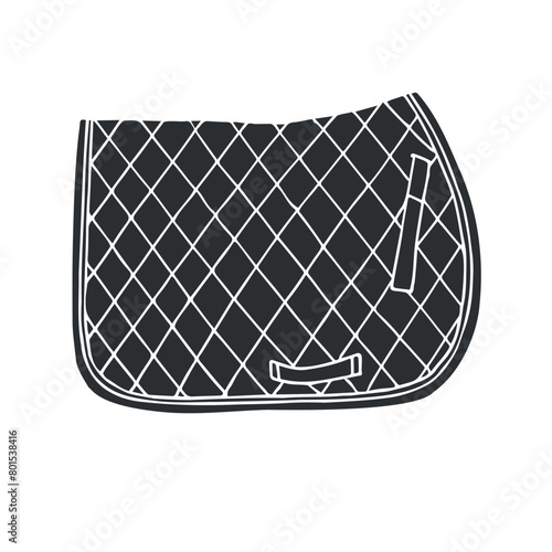Vector hand drawn doodle sketch horse equestrian saddle pad isolated on white background