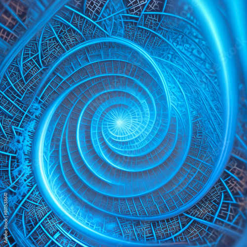 abstract fractal spiral on blue background