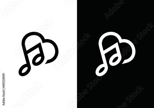 Love music logo design for music studio, vector music logo design with a combination of love symbols. logo design for music lovers, music lovers