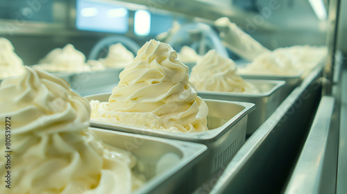 Automatic production line of ice cream  Ice cream in the carriage of a modern production line. Conveyor belt with ice cream 