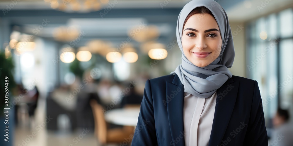 Confident business woman in hijab smiling at camera Confident business woman in hijab smiling at camera