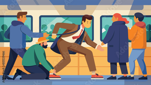 In a crowded subway station a commuter uses a discreet yet effective knee strike to fend off a pickpocket.