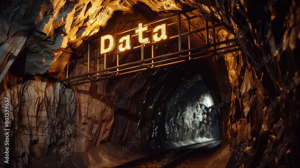 Obraz premium An illustration of data mining and collection processes, showcasing digital information being extracted, analyzed, and stored for big data analytics and insights.