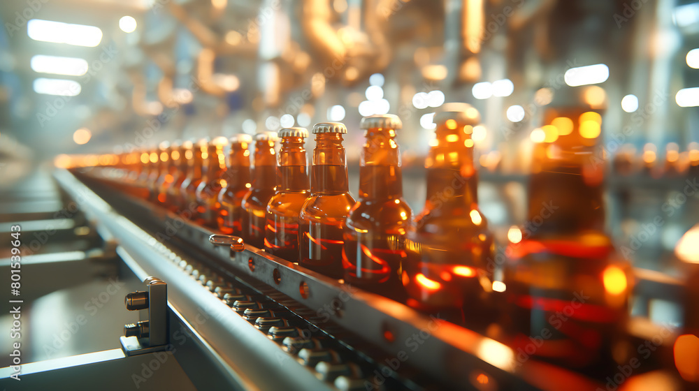 Beverage factory. The bottles on the conveyor belt, Bottling production line factory, Conveyor belt with bottles, Industrial
