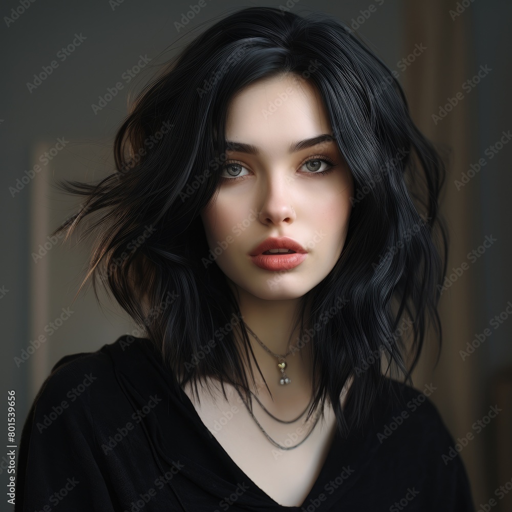 Captivating dark-haired woman with intense gaze Captivating dark-haired woman with intense gaze