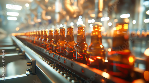 Beverage factory. The bottles on the conveyor belt, Bottling production line factory, Conveyor belt with bottles, Industrial 