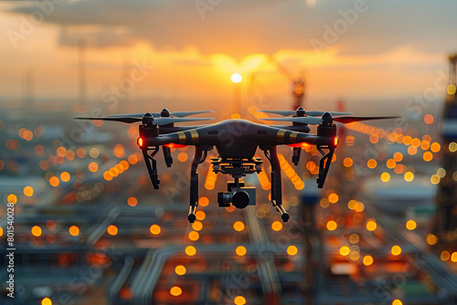Drone is flying over an industrial area. Used for survey © Sunshine