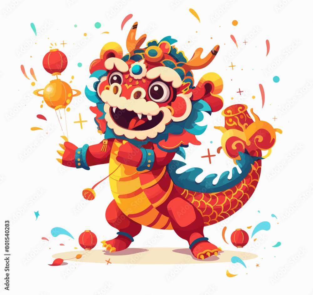 a chinese dragon dancing with a ball in its hand