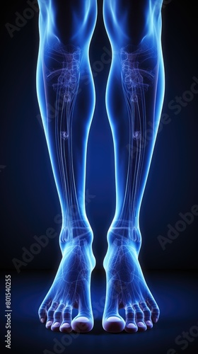 Detailed x-ray view of human legs and feet