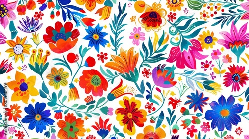 vibrant mexican floral fiesta pattern on white