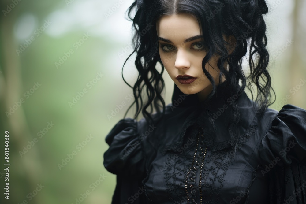 Captivating dark-haired woman in gothic fashion