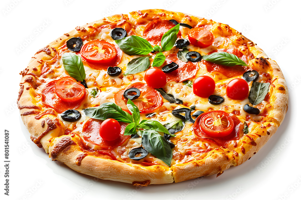 Appetizing hot pizza on a white background